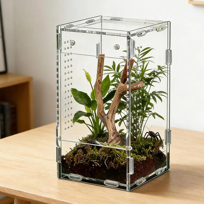 Reptile Enclosure Front Opening Escape Proof Habitat Acrylic Jumping Spider Habitat For Observation Home Pet Store Office