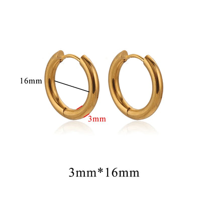 6pcs Stainless Steel 3mm 4mm Hoop Earrings | PVD Gold Plated Korean Round Earrings for Men Women