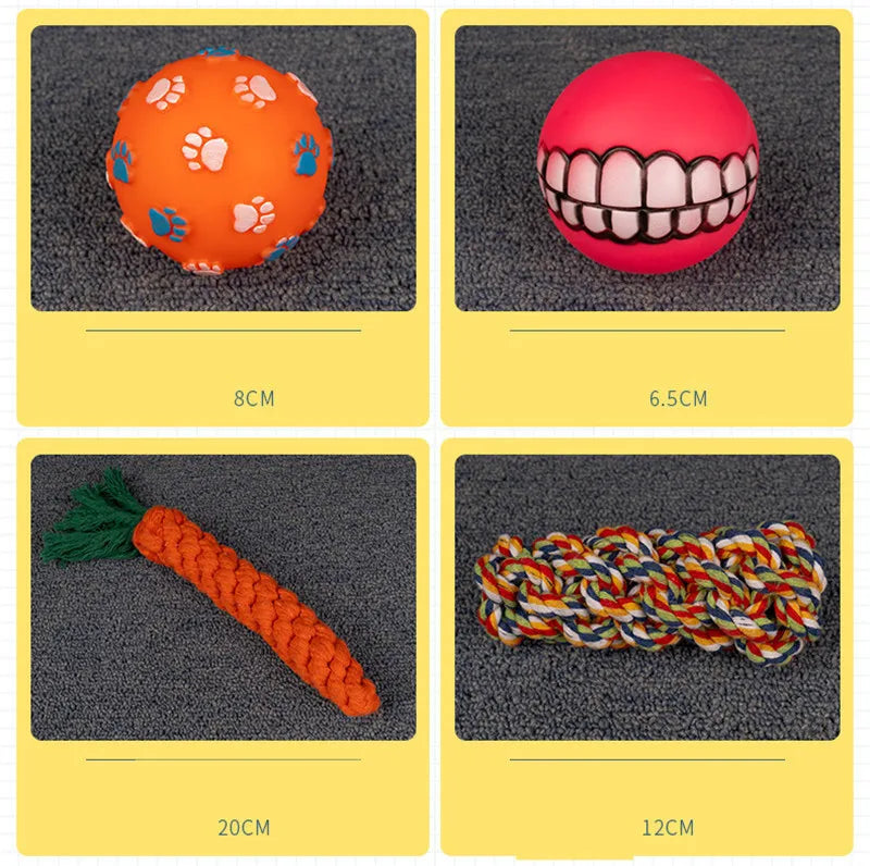 New Dog Toys Pet Ball Bone Rope Squeaky Plush Toys Kit Puppy Interactive Molar Chewing Toy for Small Large Dogs Pug Supplies