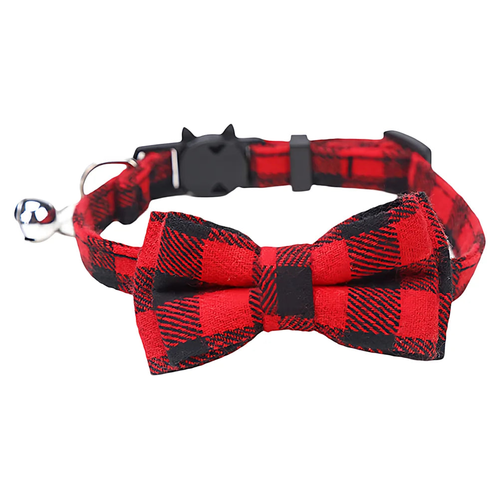 Pet Cat Adjustable Collar, British Plaid Bow Tie Collar, Pet Bell Collar with Buckle, Cat Dog Collar, 1PC