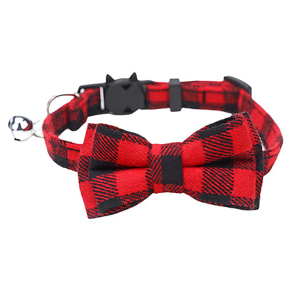 Pet Cat Adjustable Collar, British Plaid Bow Tie Collar, Pet Bell Collar with Buckle, Cat Dog Collar, 1PC