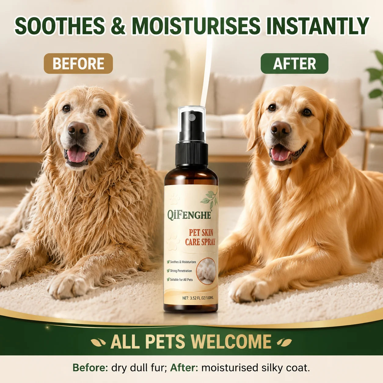 Pet Skin Care Spray Instantly Soothe Skin Moisturize Fur Turn Dry Dull Coat Soft Silky For All Cats And Dogs