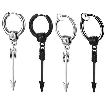 Black Arrow Punk Stainless Steel Stud Earrings | Unisex Gothic Ear Clip Set