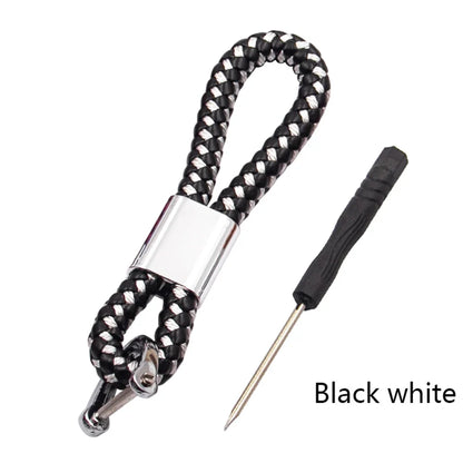 Handwoven Leather Car Keychain | Retro Horseshoe Buckle Key Ring