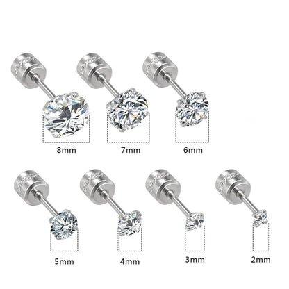 1Pair Stainless Steel Crystals Stud Earrings | Classic Screw-Back Jewelry