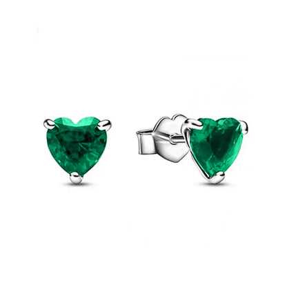 925 Silver Heart Stud Earrings | Pink Red Multi-Color Crystal Jewelry
