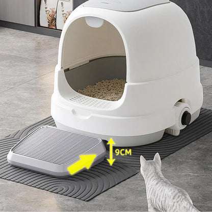Cat Litter Tray With Sand Control Mechanism Double-layer Filtration Ramp Elevated Non-Slip Tray Anti Tracking Easy Cleaning