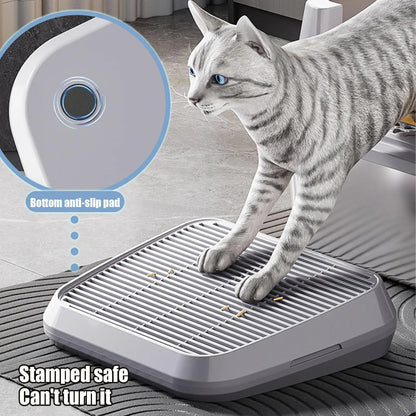 Cat Litter Tray With Sand Control Mechanism Double-layer Filtration Ramp Elevated Non-Slip Tray Anti Tracking Easy Cleaning