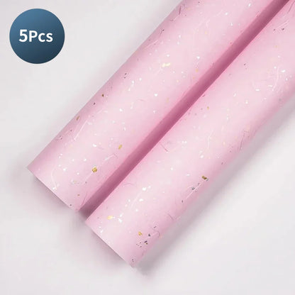 Korean Floral Wrapping Paper Set | 5 Sheets with Gold and Silver Sparkles