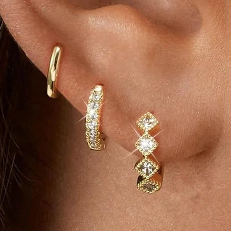 Gold Circle Hoop Earrings Set | Stainless Steel Zircon Flower Stud Jewelry