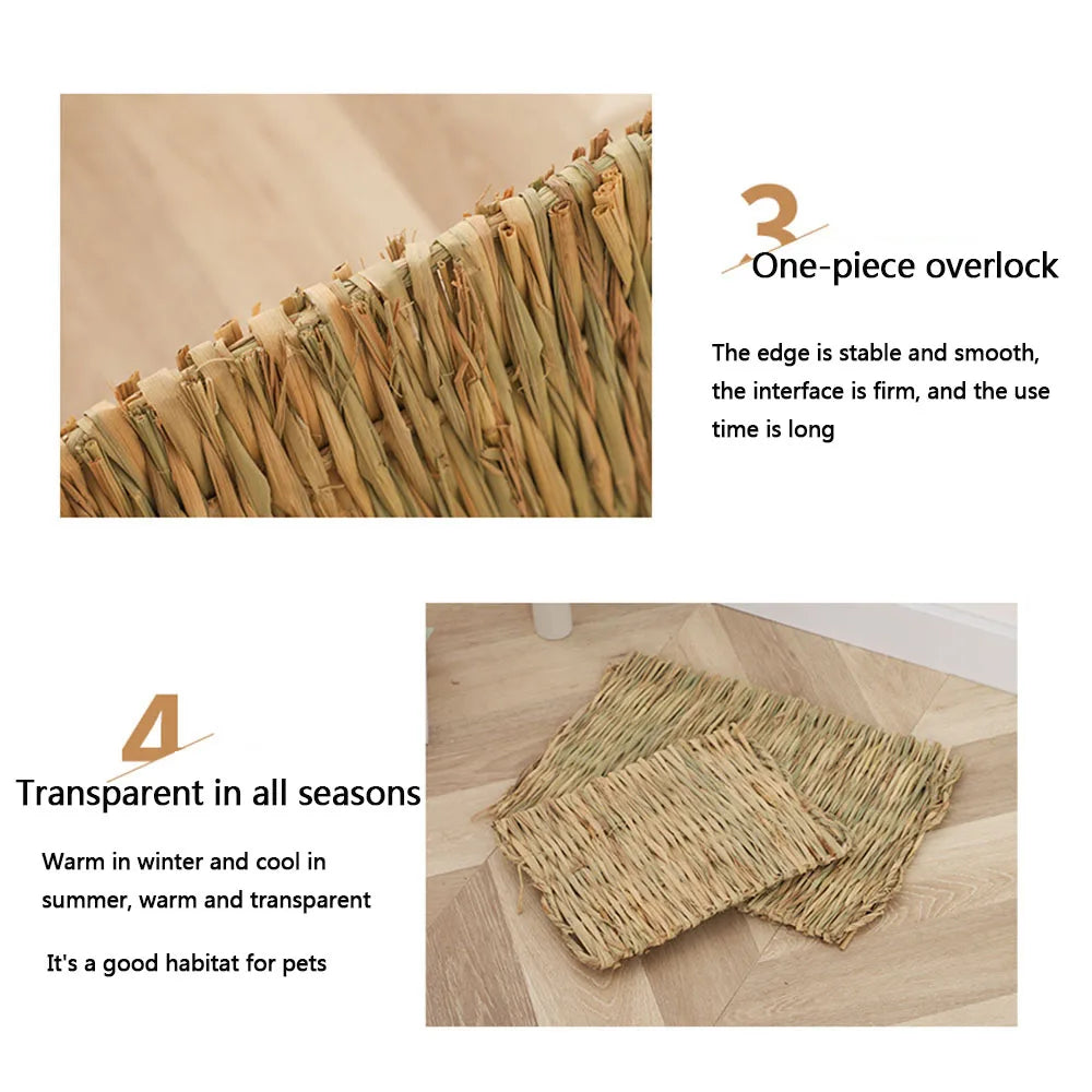 Rabbits Bunny Pet Chew Mat Small Animal Woven Hay Mat Natural Straw House Cage Accessories For Guinea Pig Chinchilla Hamster Rat