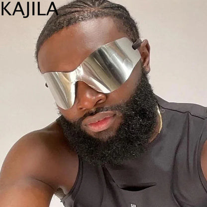 Oversized Punk Rimless Sunglasses | Y2K UV400 Mirror Lens Shades