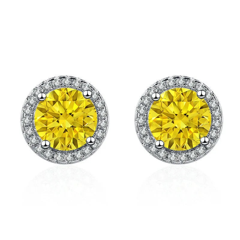 925 Sterling Silver Stud Earrings | Zircon and Colored Gemstone Elegant Jewelry