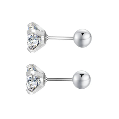 Stainless Steel Cubic Zirconia Stud Earrings | Screw-Back CZ Earrings for Women and Men