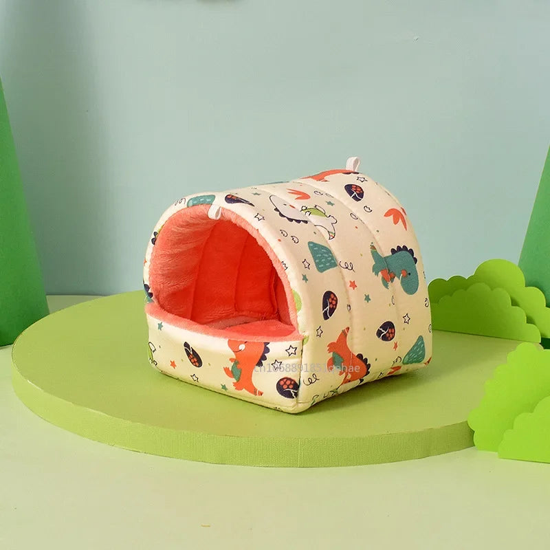 Cute Cartoon Rabbit Squirrel Mini Cage Guinea Pig Nest Small Animal Mice Rat Pet Sleeping Bed Hamster House Winter Warm Soft Mat