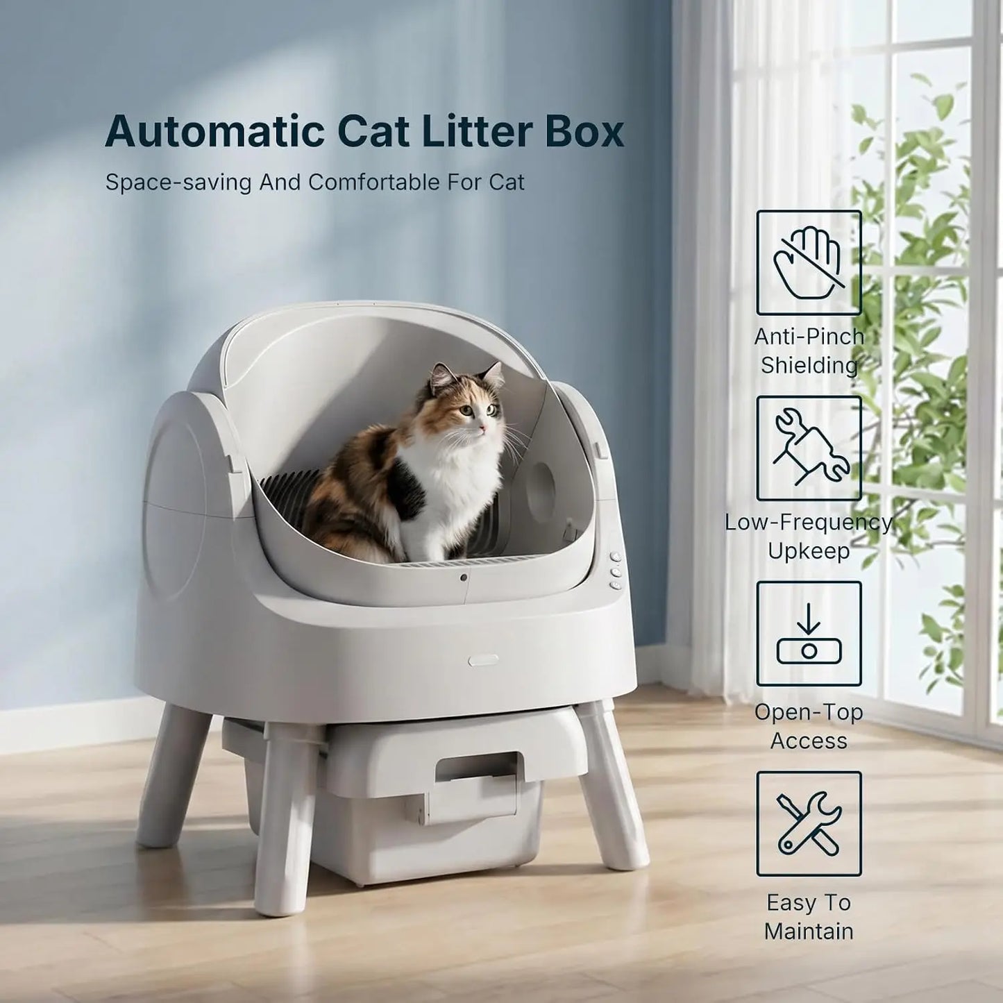 Automatic Litter Box, Self Cleaning Litter Box for Cats, Large Capacity Waste Bin, Open-Top Design, Low Noise Quiet, Custom