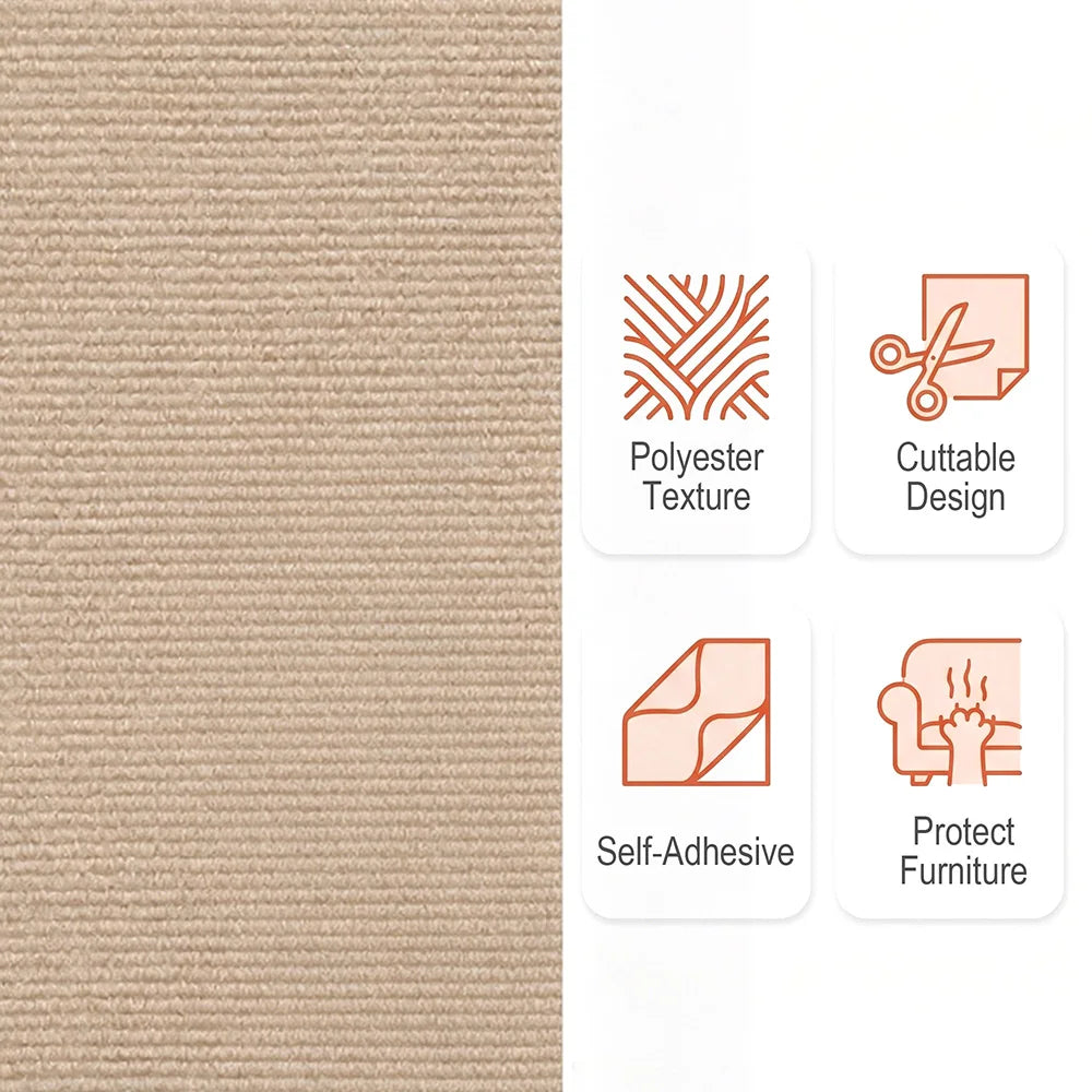 Cat Scratching Mat DIY Self-Adhesive Trimmable Carpet Anti-Scratch Furniture Protector for Fits Sofas Walls Doors