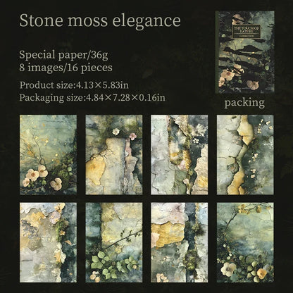 16 Sheets Nature Green Moss Theme Specialty Paper | Scrapbooking and Card Making Paper Pack