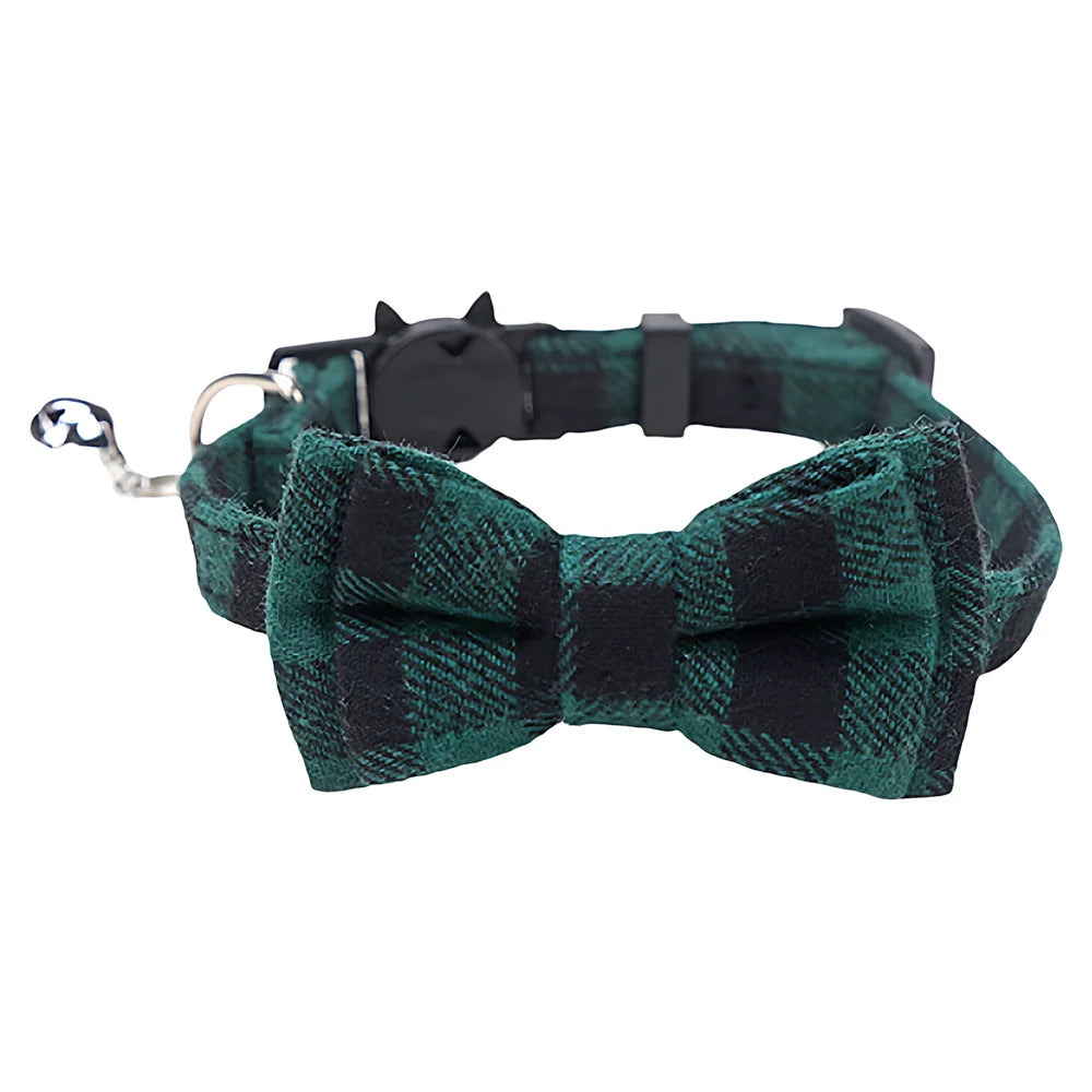 Pet Cat Adjustable Collar, British Plaid Bow Tie Collar, Pet Bell Collar with Buckle, Cat Dog Collar, 1PC