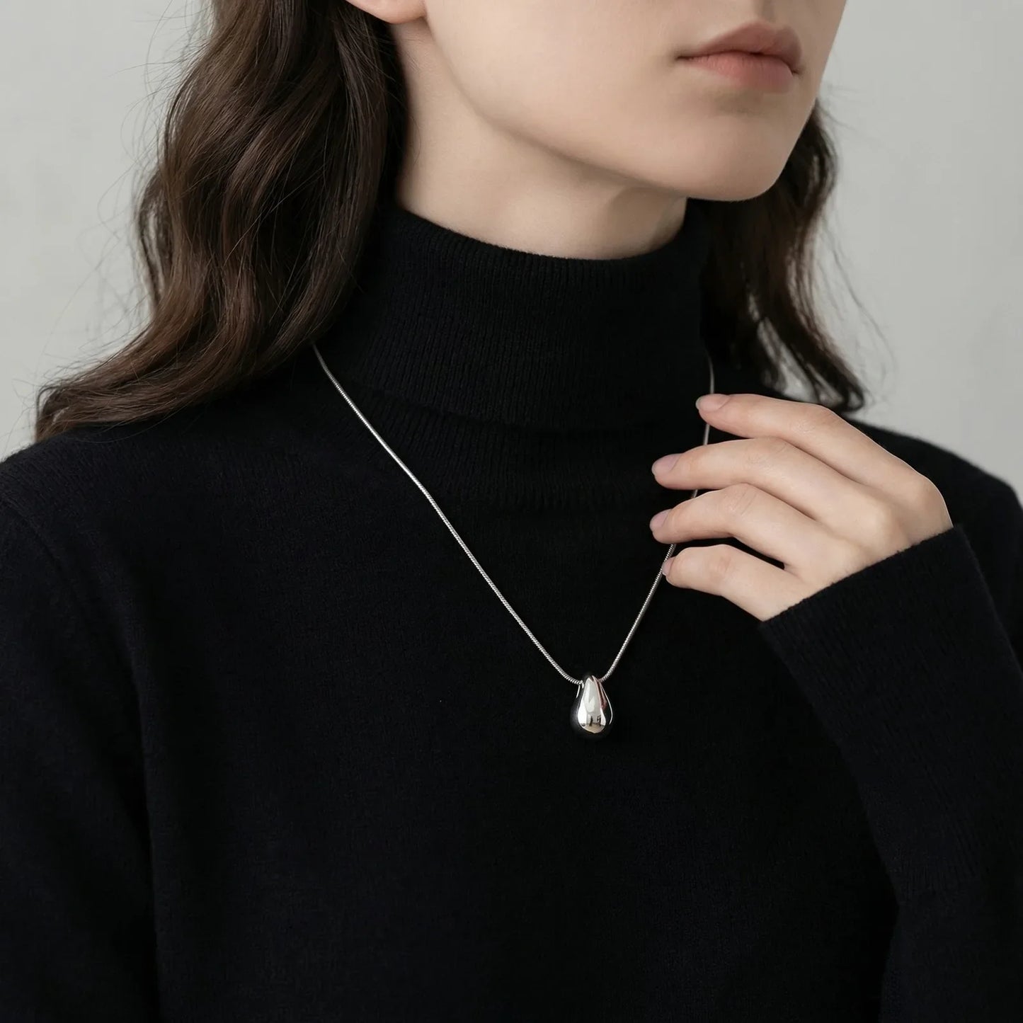 Fashion Waterdrop Pendant Necklace | Stainless Steel Snake Chain Jewelry Gift