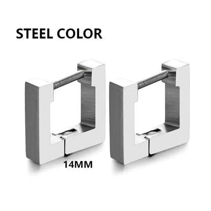Geometric Stainless Steel Square Triangle Hoop Earrings | Unisex Punk Hip Hop Jewelry
