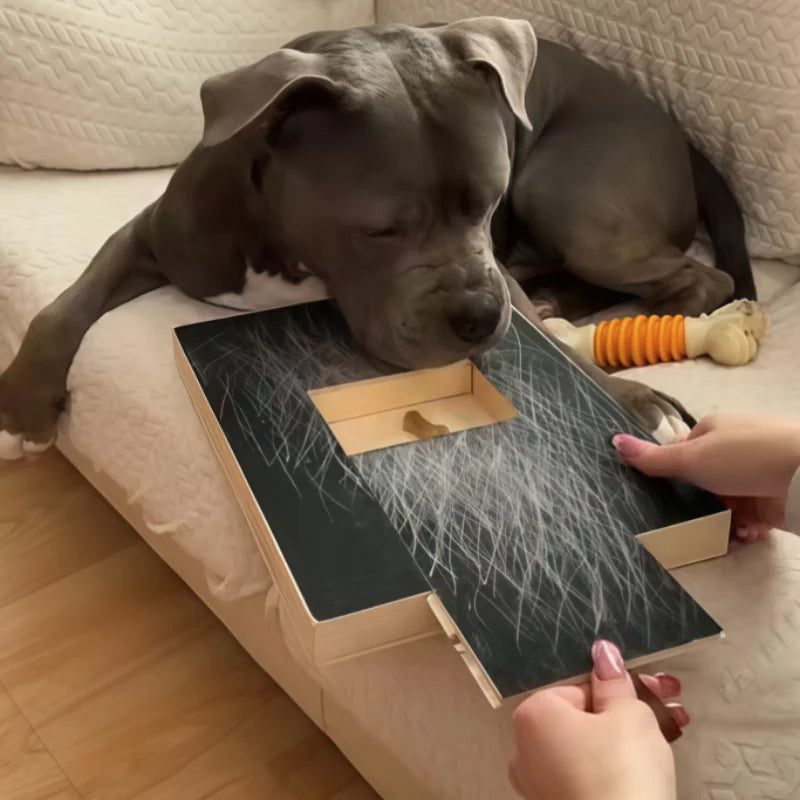 Wooden Pet Scratching Board with Built-in Treat Box Dog Nail Trim Pad Pull-Out Nail Scratch Board Toy Sandpaper Board Scratcher