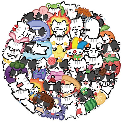 54pcs Transparent Cartoon Cat Stickers | Waterproof PET Decals for Guitar & Journals