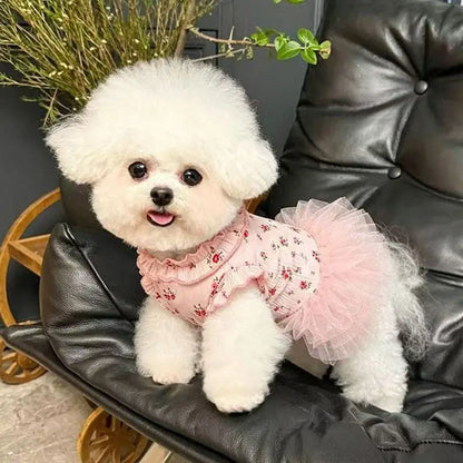 Pet Dresses Cat Pet Summer Clothes Pink Bow Teddy Skirt Small and Medium-sized Dog Cartoon Printed Vest Casual Female Dog Dress