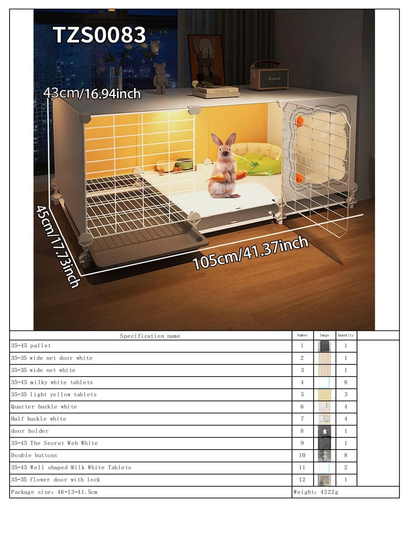 Rabbit Cage with Toilet for Home Use, Indoor Rabbit Villa, Guinea Pig Cage with Separate Living Area