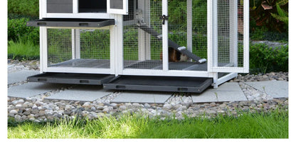 Rabbit Cage Anti Spray Urine Deluxe Double Drawer Rabbit Hutch Solid Wood Pigeon Coop Chicken Cage Bottom Mesh Outdoor