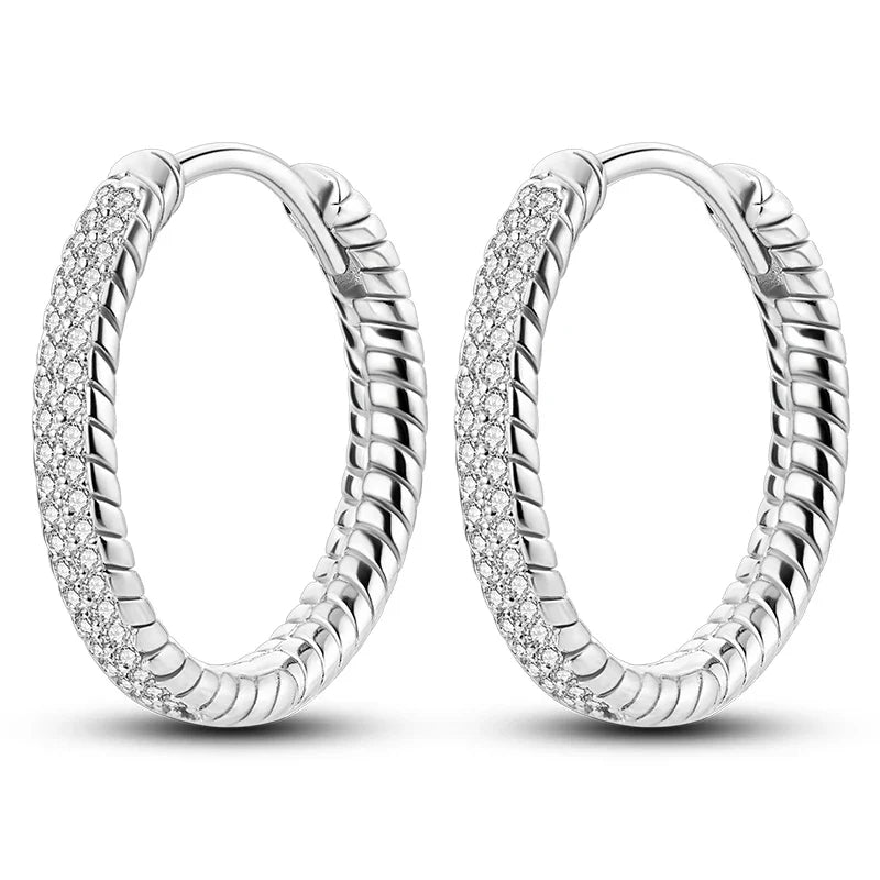 925 Sterling Silver Hoop Earrings with Zircon | Classic U-Shaped Women Jewelry