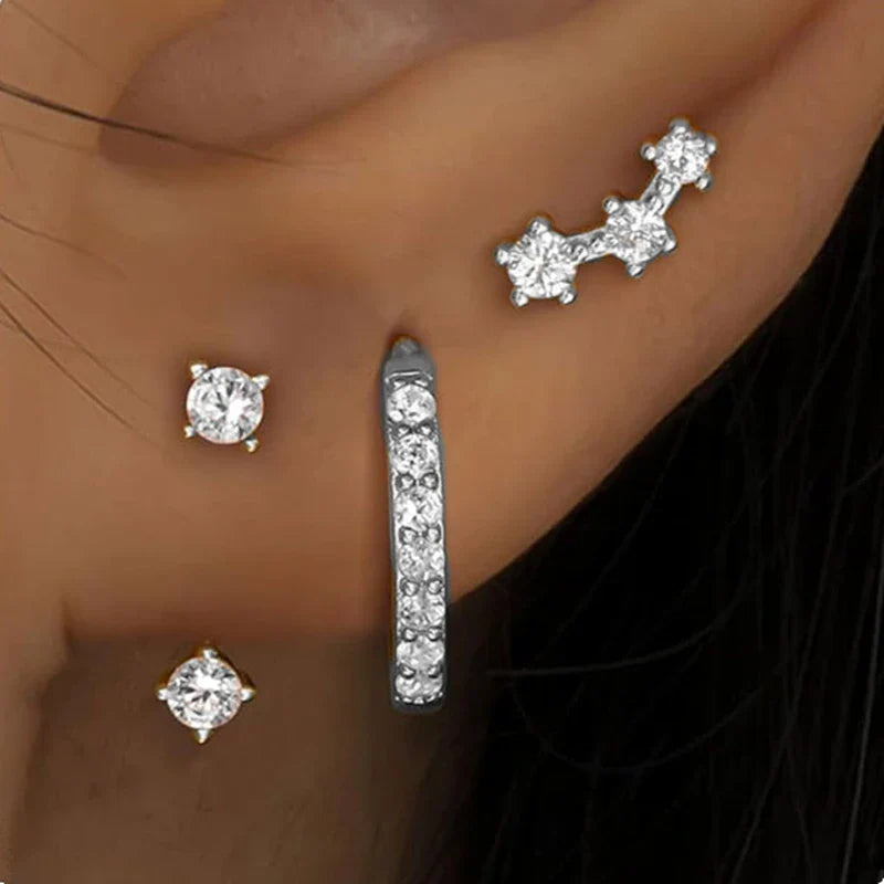 3PCS Double Flower Tragus Stud Earring Set | Cartilage Hoop and Helix Jewelry for Women