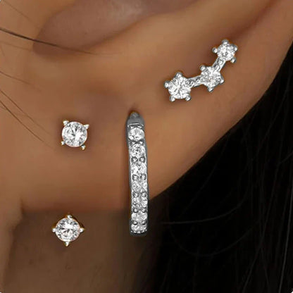3PCS Double Flower Tragus Stud Earring Set | Cartilage Hoop and Helix Jewelry for Women