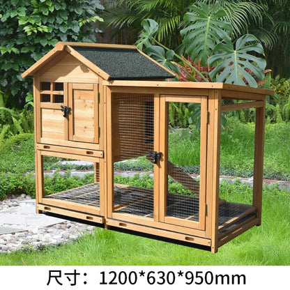 Rabbit Cage Anti Spray Urine Deluxe Double Drawer Rabbit Hutch Solid Wood Pigeon Coop Chicken Cage Bottom Mesh Outdoor
