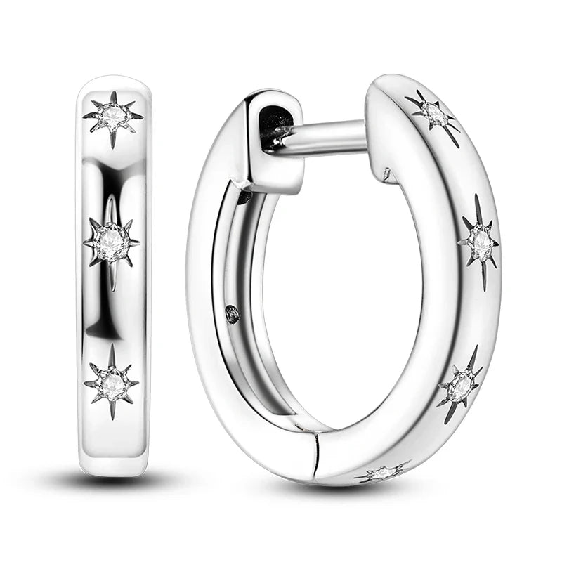 925 Sterling Silver Hoop Earrings with Zircon | Classic U-Shaped Women Jewelry
