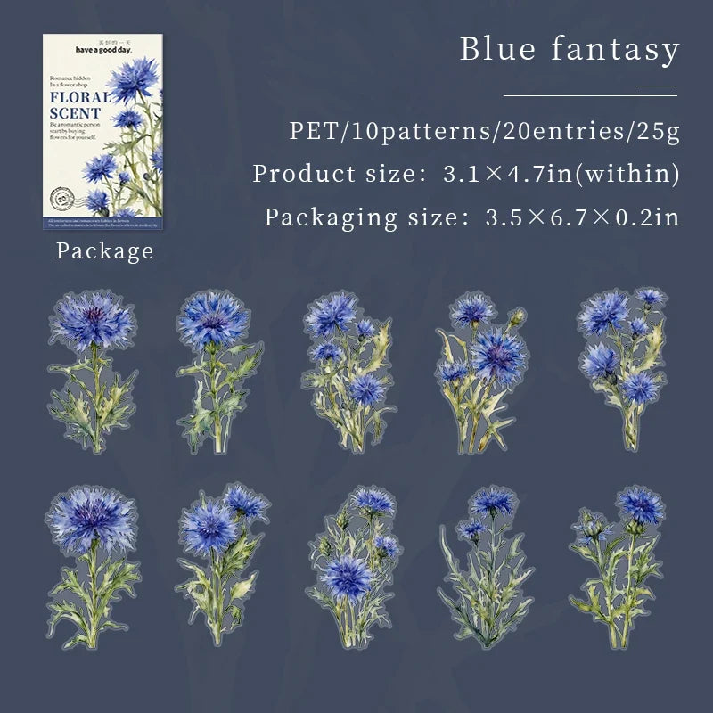 20pcs Floral Scent Vintage Flower Stickers | Creative DIY Journal Garden Label Pack