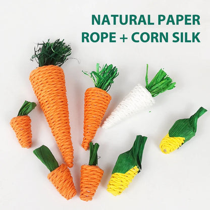 Hamster Rabbit Chew Toy Bite Grind Teeth Corn Carrot Woven Balls Tooth Cleaning