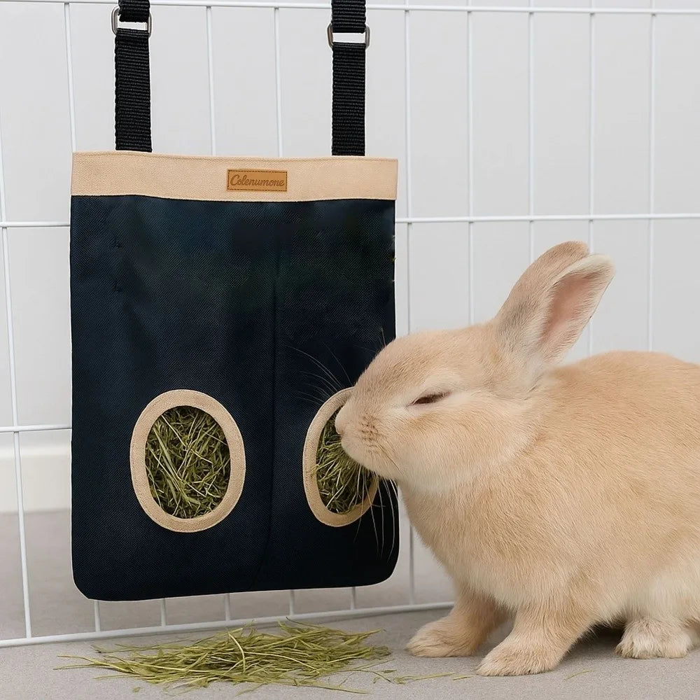 Practical Hanging Rabbit Feed Bag Canvas Eco-Friendly Hay Bag Chew Proof Hay Pouch For Rabbit Dutch Pig