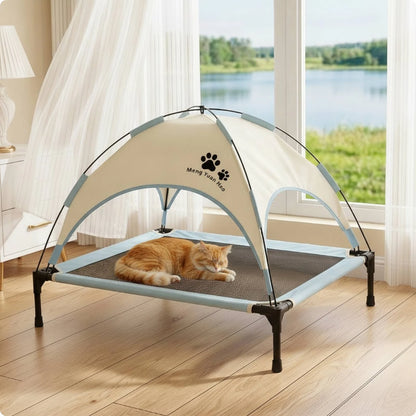 Pet Cot with Canopy Shaded Dog Bed with Sun Shade Tent Raised Dog Bed with Canopy Breathable for Pets, Backyard, Camping