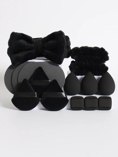 15Pcs Multi-Colored Fluffy Headband and Makeup Sponge Set | Sweet Style Beauty Kit