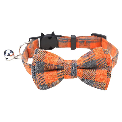 Pet Cat Adjustable Collar, British Plaid Bow Tie Collar, Pet Bell Collar with Buckle, Cat Dog Collar, 1PC