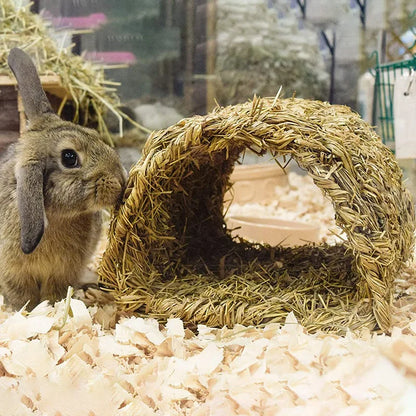 ABKJ-Grass House Tunnel Hutch Woven Hut For Laying Or Sleeping Edible Chew Home For Rabbits Chinchilla And Small Animals