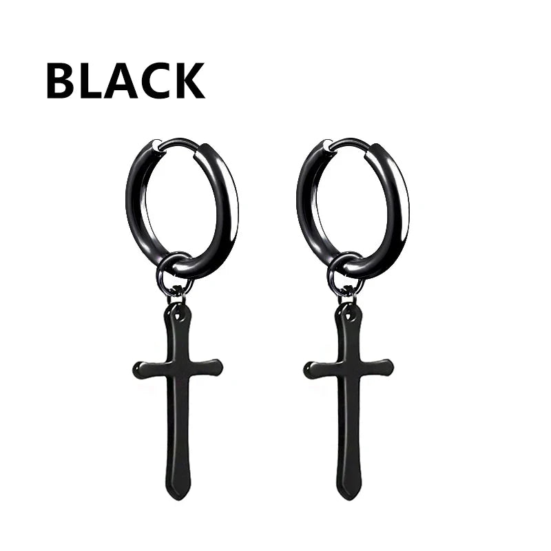 Vintage Punk Stainless Steel Stud Earrings for Men Women | 1 Pair Black Earrings Set