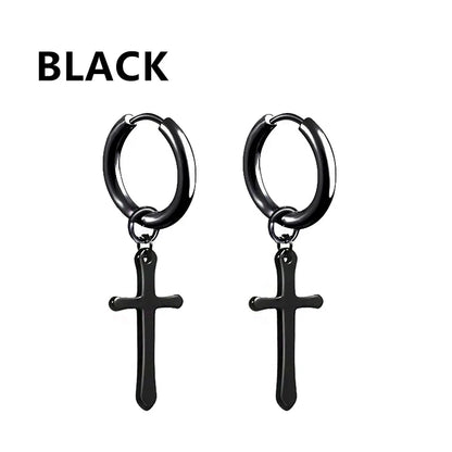 Vintage Punk Stainless Steel Stud Earrings for Men Women | 1 Pair Black Earrings Set