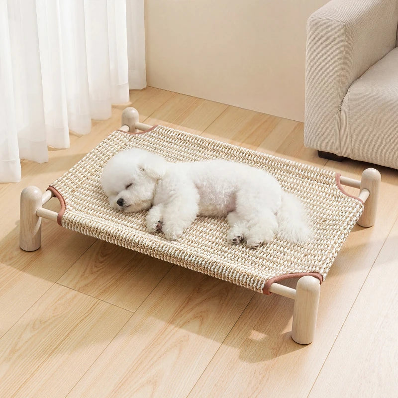 Wooden Frame Elevated Dog Bed Breathable Raised Pet Cot for Small Dogs Cats Summer Cooling Dog Camp Bed Kennel Pet Products