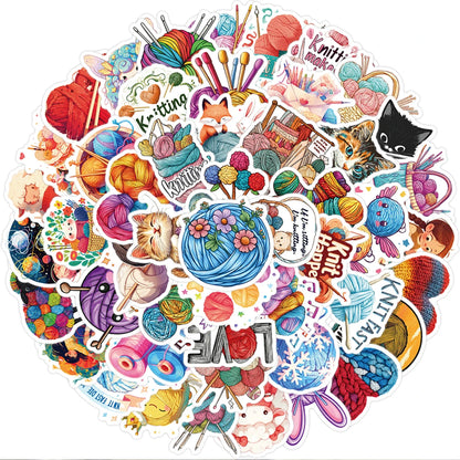 50 Creative Yarn Doodle Stickers Set | Vibrant Decals for Laptops and Water Bottles