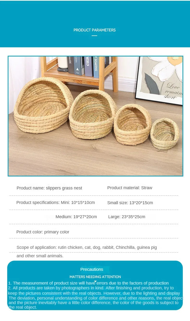 Grass Woven Bird Nest Rabbit Grass Nest Grass Mat Hamster Accessories Slippers Rabbit Nest Rabbit Winter Warm Pet Supplies