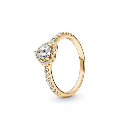 Gold Sun Heart Bow Ring | 925 Sterling Silver Zircon Ring for Women