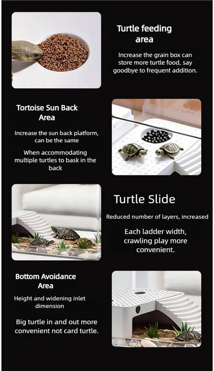 Transparent Reptile Terrarium Tank with Basking Area for Pet Turtles Hermit Crabs Tortoises - Turtle Adoption Habitat