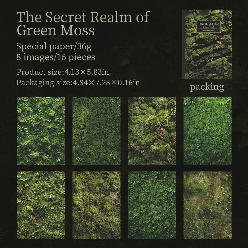 16 Sheets Nature Green Moss Theme Specialty Paper | Scrapbooking and Card Making Paper Pack